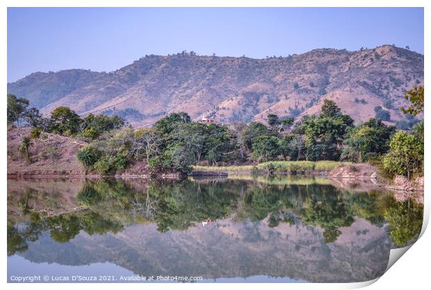 Reflection of trees and hills in the water Print by Lucas D'Souza