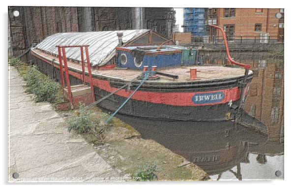 Canal Barge Irwell In Manchester Acrylic by Kevin Maughan