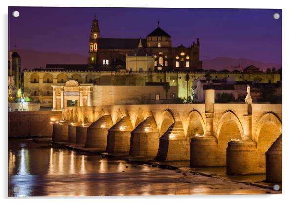 Mosque Cathedral and Roman Bridge in Cordoba Acrylic by Artur Bogacki