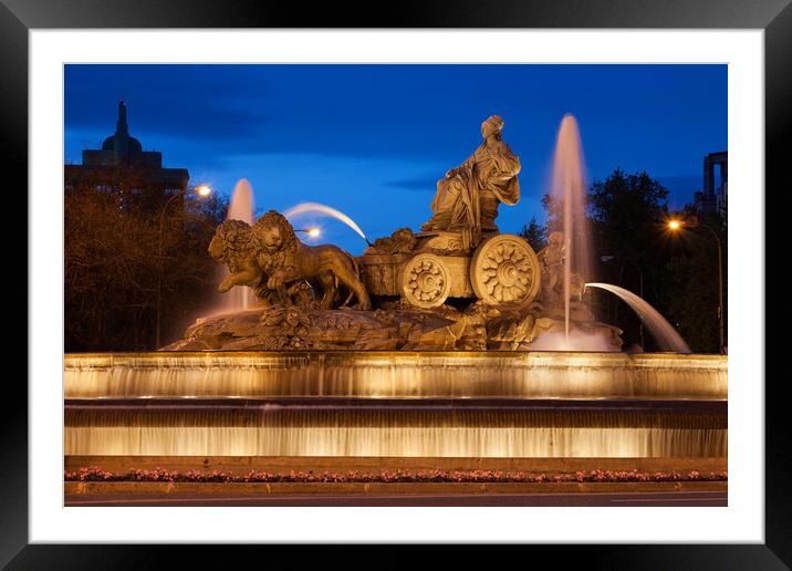 Cibeles Fountain Illuminated at Night in Madrid Framed Mounted Print by Artur Bogacki