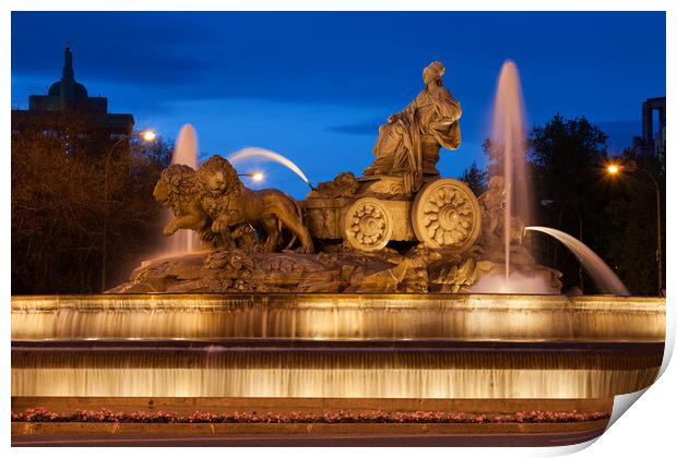 Cibeles Fountain Illuminated at Night in Madrid Print by Artur Bogacki