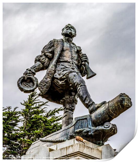 Ferdinand Magellan Monument Harbor Punta Arenas Chile Print by William Perry