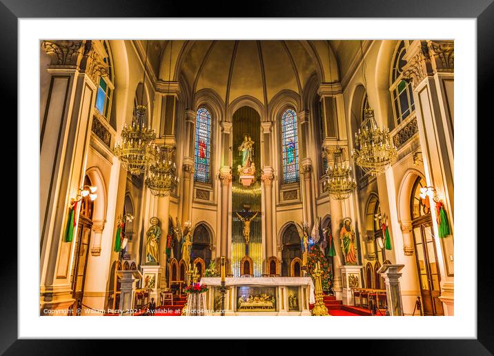 Basilica Altar Stained Glass Maria Sanctuary Auxiliadora Punta A Framed Mounted Print by William Perry