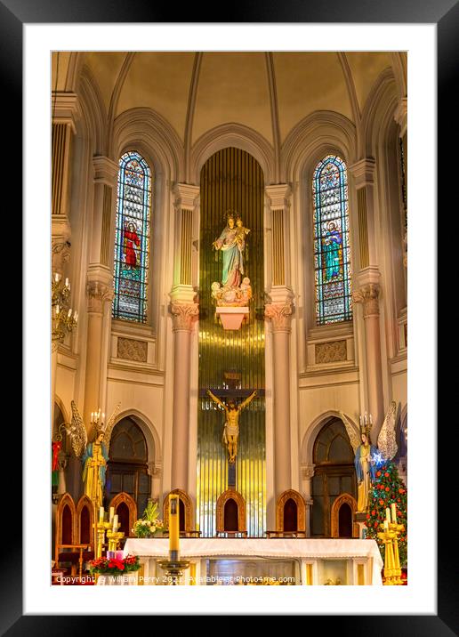Basilica Altar Stained Glass Maria Sanctuary Auxiliadora Punta A Framed Mounted Print by William Perry