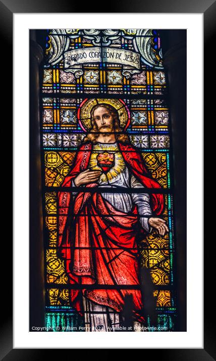 Sacred Heart Jesus Stained Glass Maria Sanctuary Auxiliadora Pun Framed Mounted Print by William Perry