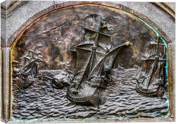 Bronze Ships Caravels Ferdinand Magellan Monument Punta Arenas C Canvas Print by William Perry