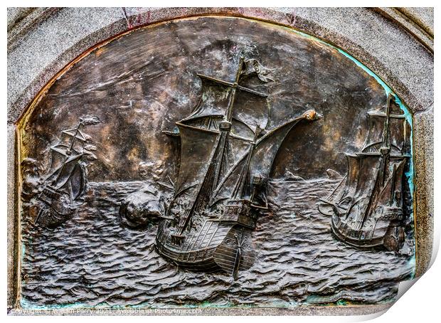 Bronze Ships Caravels Ferdinand Magellan Monument Punta Arenas C Print by William Perry