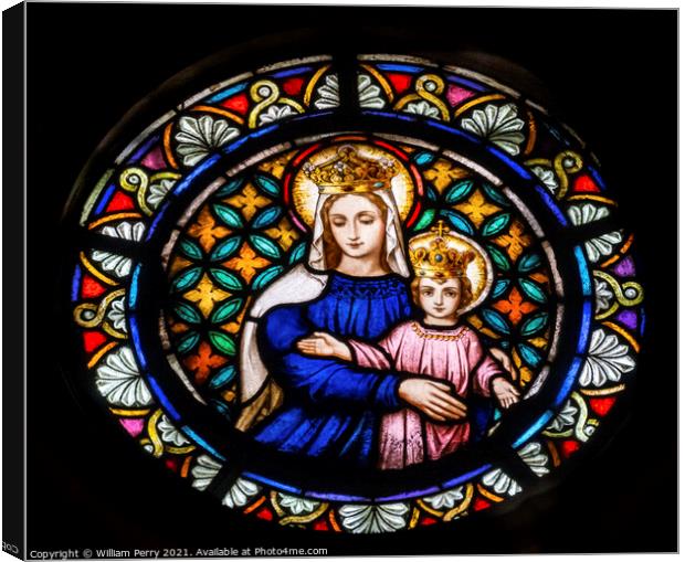 Mary Jesus Stained Glass Maria Sanctuary Auxiliadora Punta Arena Canvas Print by William Perry