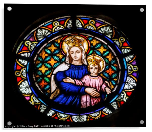 Mary Jesus Stained Glass Maria Sanctuary Auxiliadora Punta Arena Acrylic by William Perry