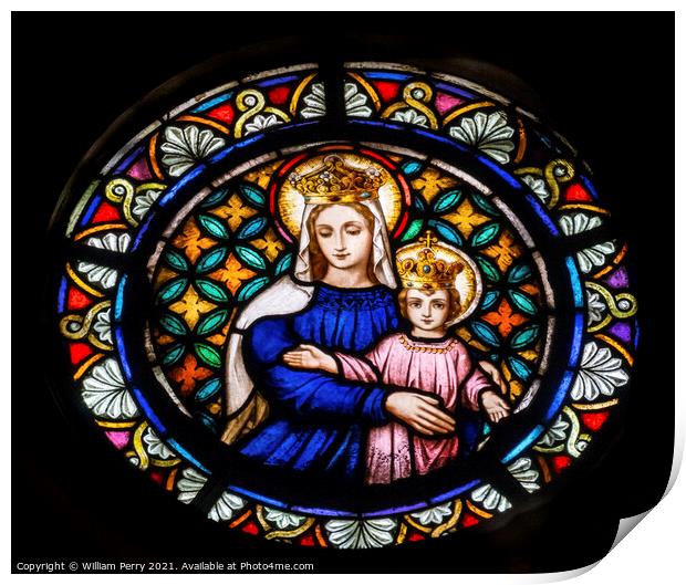Mary Jesus Stained Glass Maria Sanctuary Auxiliadora Punta Arena Print by William Perry