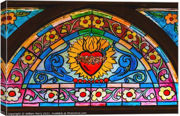 Sacred Heart Stained Glass Maria Sanctuary Auxiliadora Punta Are Canvas Print by William Perry