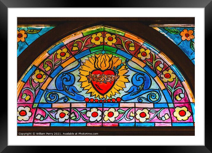 Sacred Heart Stained Glass Maria Sanctuary Auxiliadora Punta Are Framed Mounted Print by William Perry