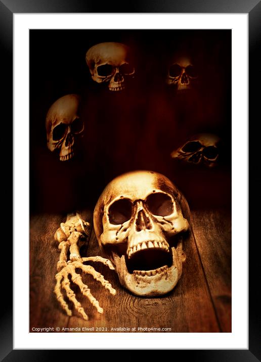 Human Skull Framed Mounted Print by Amanda Elwell