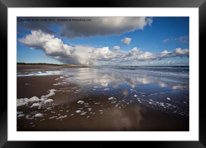 Sky reflections at Druridge Bay Framed Mounted Print by Jim Jones