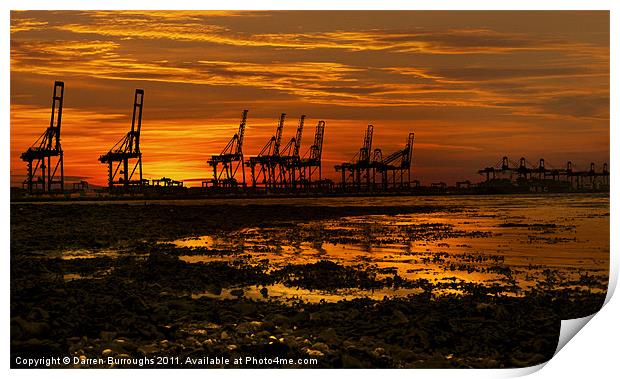 Sunset At The Port Of  Felixstowe Print by Darren Burroughs