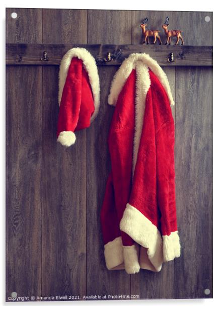Santa's Hat & Coat Acrylic by Amanda Elwell