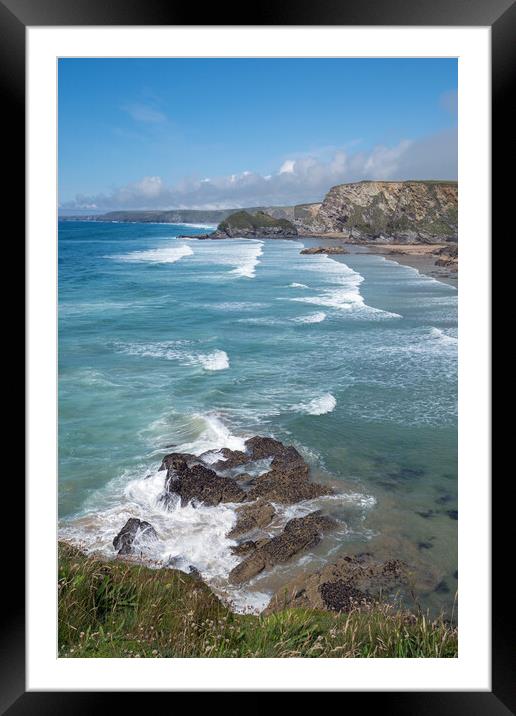 Cornish waves at Whipsiderry beach at Porth near N Framed Mounted Print by Tony Twyman