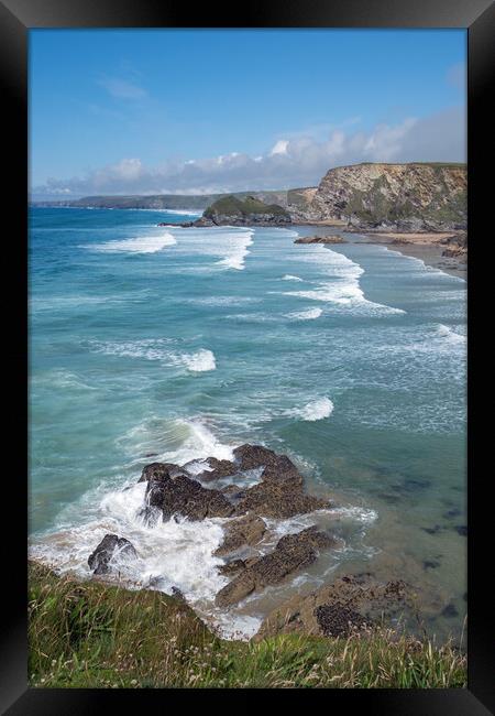 Cornish waves at Whipsiderry beach at Porth near N Framed Print by Tony Twyman