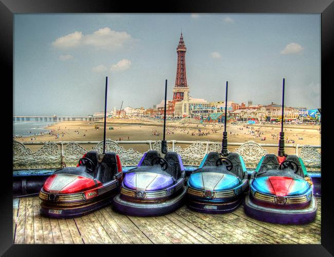 Dodgems in the Shadow of Blackpool Tower Framed Print by Victoria Limerick