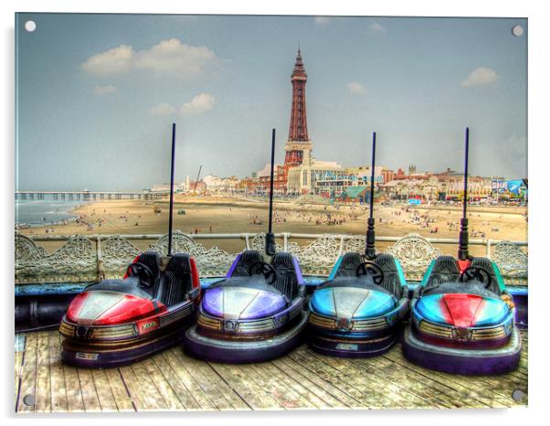 Dodgems in the Shadow of Blackpool Tower Acrylic by Victoria Limerick
