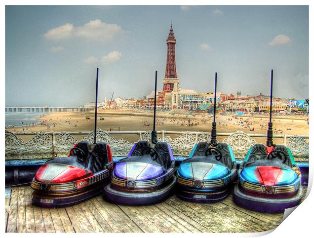 Dodgems in the Shadow of Blackpool Tower Print by Victoria Limerick