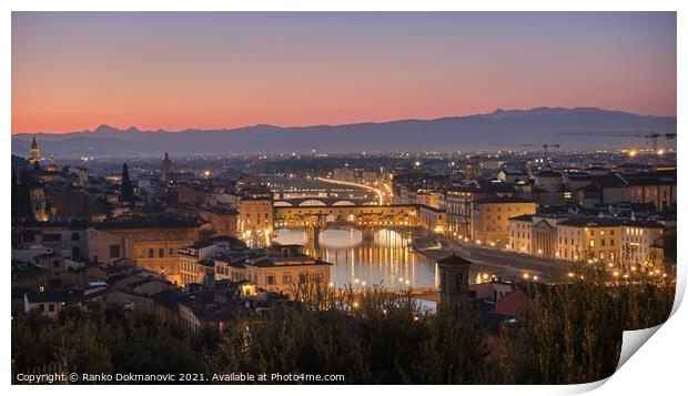 Florence by night Print by Ranko Dokmanovic