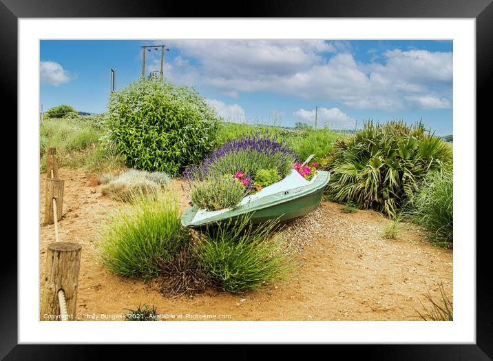 Landscape of a boat of flowers, in Norfolk  Framed Mounted Print by Holly Burgess