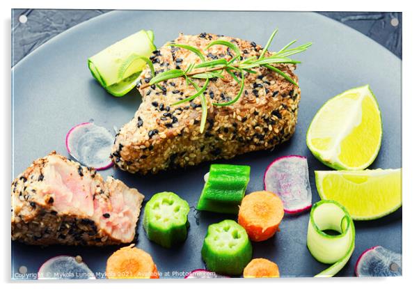 Delicious tuna and vegetable salad Acrylic by Mykola Lunov Mykola
