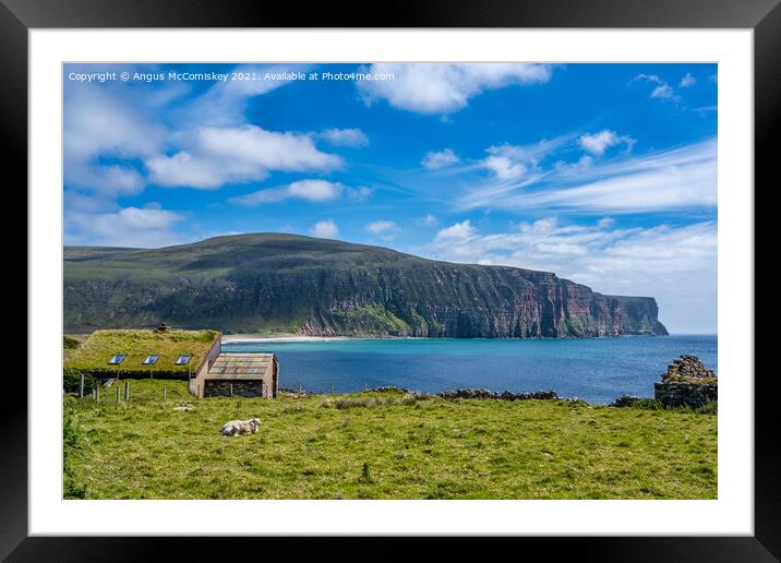 Cottage with sheep overlooking Rackwick Bay Orkney Framed Mounted Print by Angus McComiskey