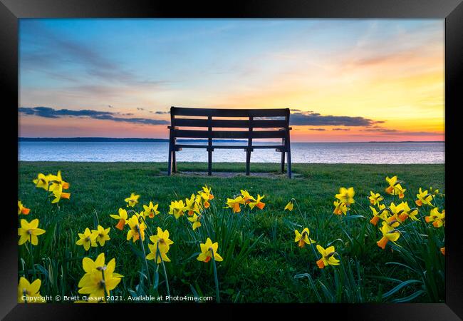 Sunset Bench Framed Print by Brett Gasser