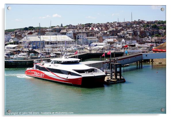 Red jet ferry at West Cowes on the Isle of Wight. Acrylic by john hill