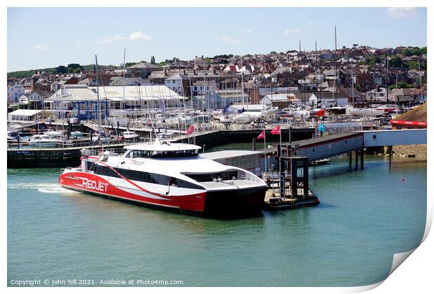 Red jet ferry at West Cowes on the Isle of Wight. Print by john hill