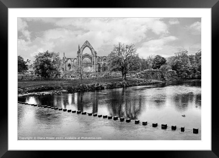 Bolton Abbey Yorkshire Monochrome Framed Mounted Print by Diana Mower