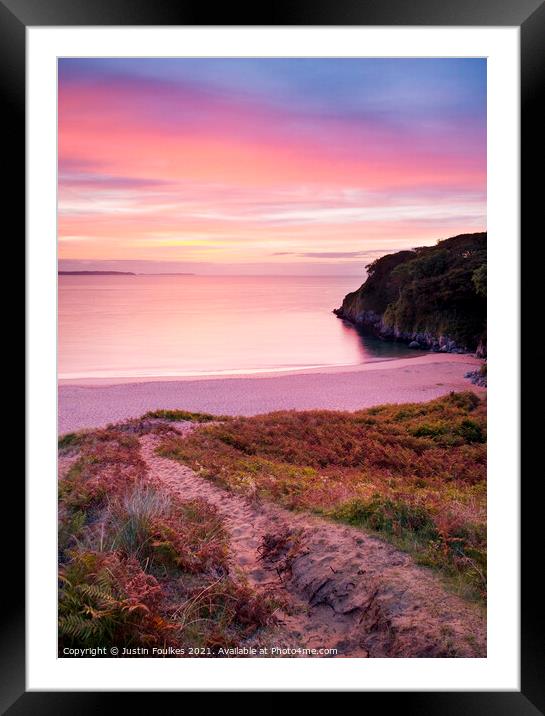 Sunrise over Barafundle Bay, Pembrokeshire, Wales Framed Mounted Print by Justin Foulkes