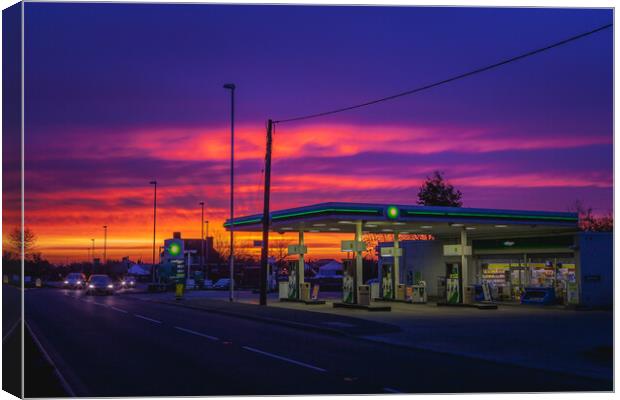 Petrol station sunrise. Canvas Print by Bill Allsopp