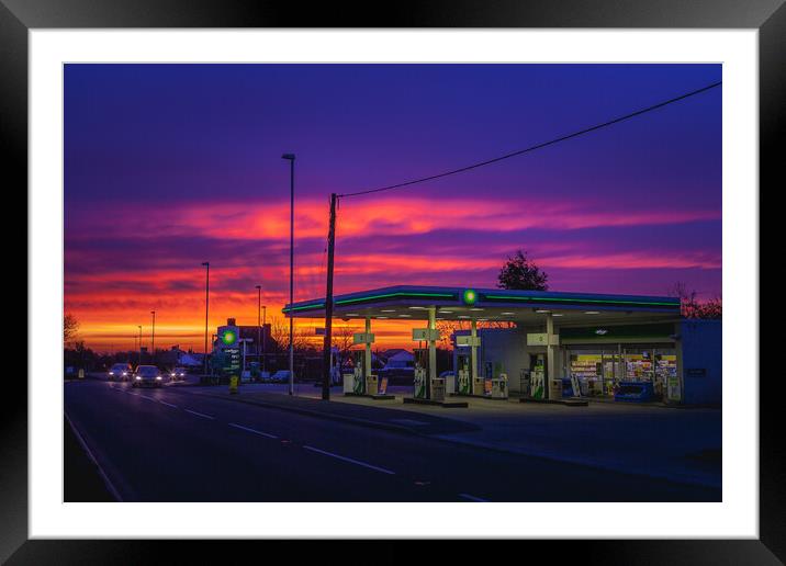 Petrol station sunrise. Framed Mounted Print by Bill Allsopp