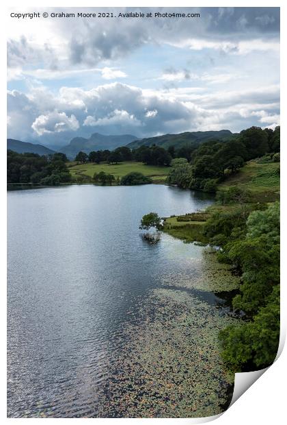 Loughrigg Tarn and the Langdale Pikes Print by Graham Moore