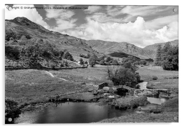 Slaters Bridge looking towards the Tilberthwaite Fells monochrom Acrylic by Graham Moore