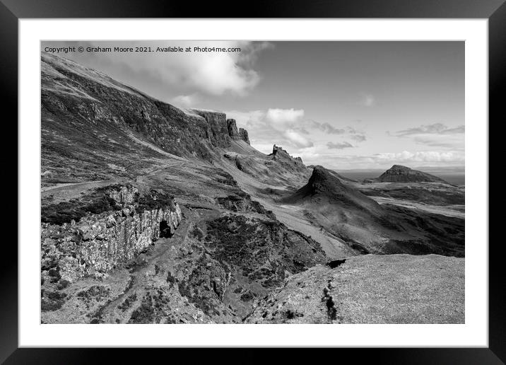 The Quiraing Skye monochrome Framed Mounted Print by Graham Moore