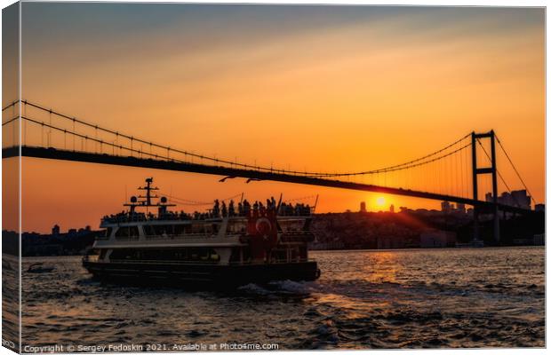 Ferryboat under Bosphorus Bridge. Istanbul, Turkey Canvas Print by Sergey Fedoskin