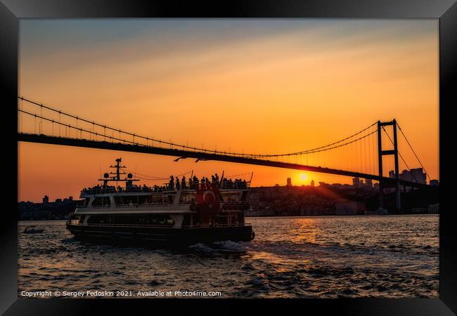 Ferryboat under Bosphorus Bridge. Istanbul, Turkey Framed Print by Sergey Fedoskin