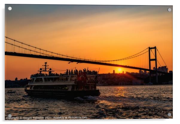 Ferryboat under Bosphorus Bridge. Istanbul, Turkey Acrylic by Sergey Fedoskin
