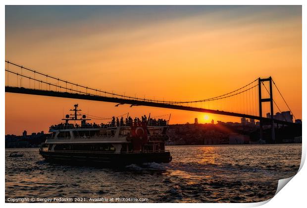 Ferryboat under Bosphorus Bridge. Istanbul, Turkey Print by Sergey Fedoskin