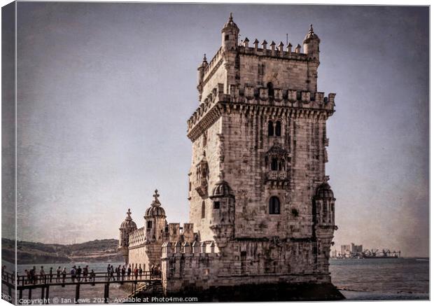 Queuing For The Belém Tower Lisbon Canvas Print by Ian Lewis