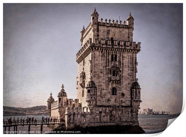 Queuing For The Belém Tower Lisbon Print by Ian Lewis