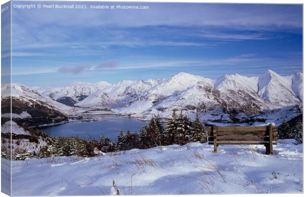 Five Sisters of Kintail Snow Scotland Canvas Print by Pearl Bucknall