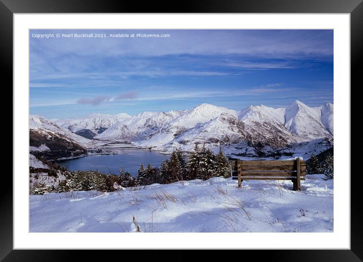 Five Sisters of Kintail Snow Scotland Framed Mounted Print by Pearl Bucknall