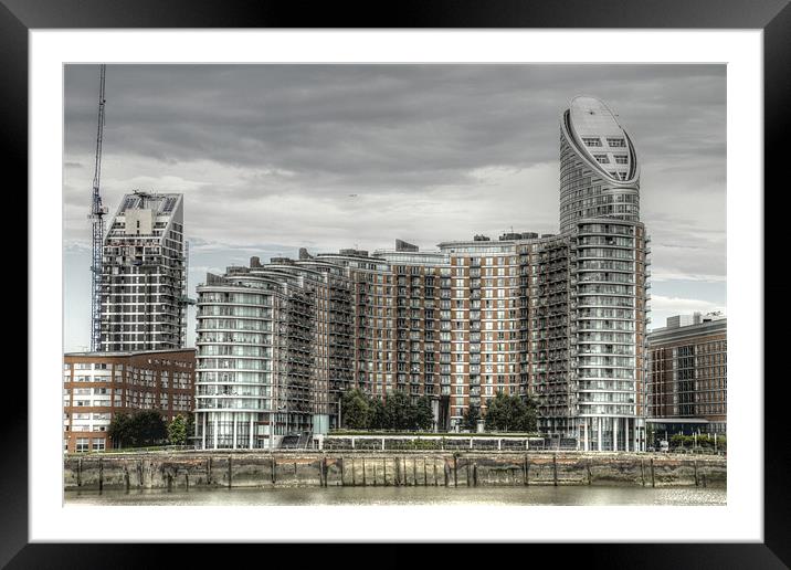 Thames side Flats Framed Mounted Print by David French