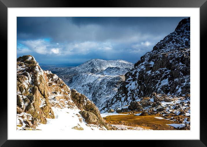 Wetherlam seen from Crinkle Crags Framed Mounted Print by John Henderson