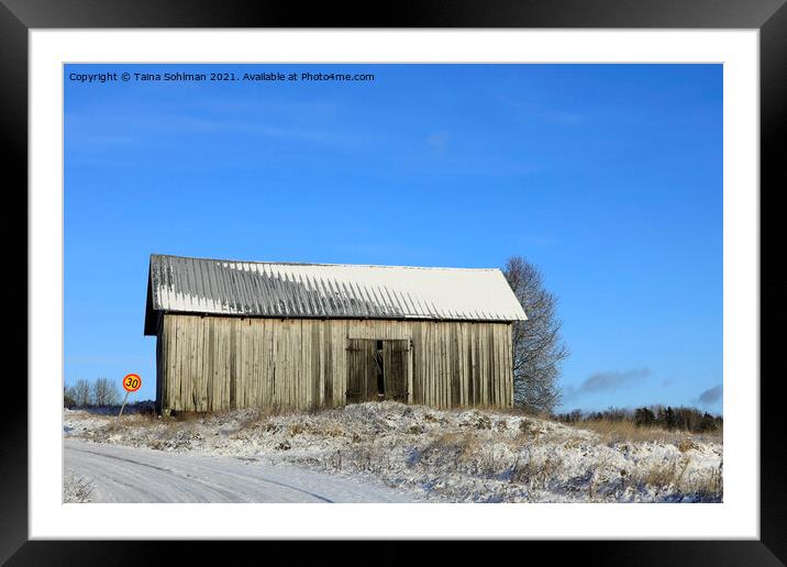 Old Country Barn Under Blue Sky Framed Mounted Print by Taina Sohlman